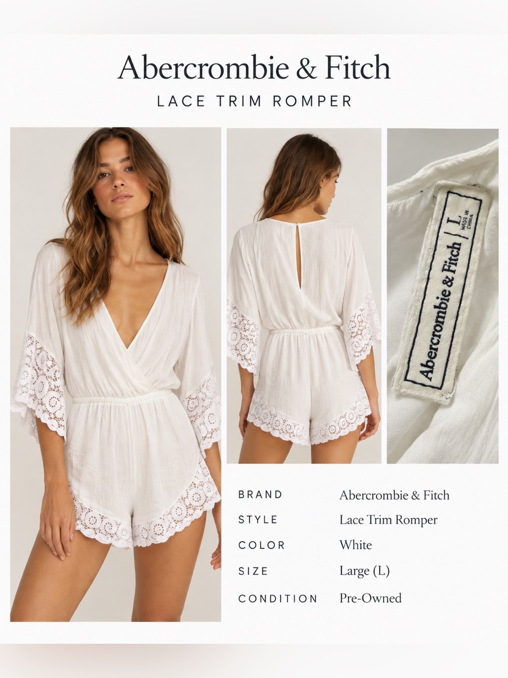 Abercrombie & Fitch White Lace-Trim Romper